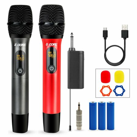5 CORE 5 Core Karaoke Wireless Microphones - 2 Pack UHF Dual Handheld Cordless Mic- WM UHF 02-RED+BLK WM UHF 02-RED+GRAY